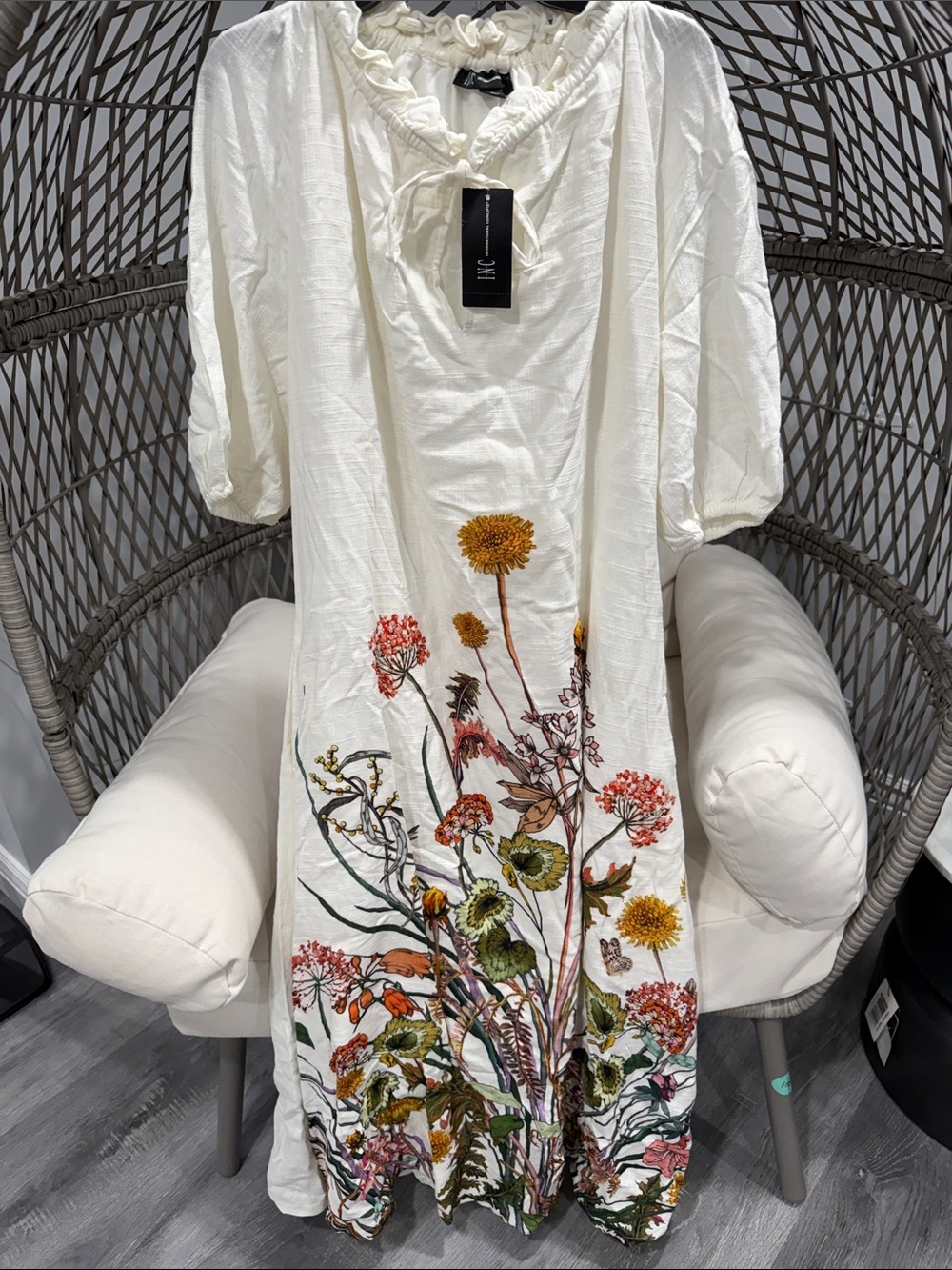 INC International Concepts White Maxi Dress with Multicolor Floral Print